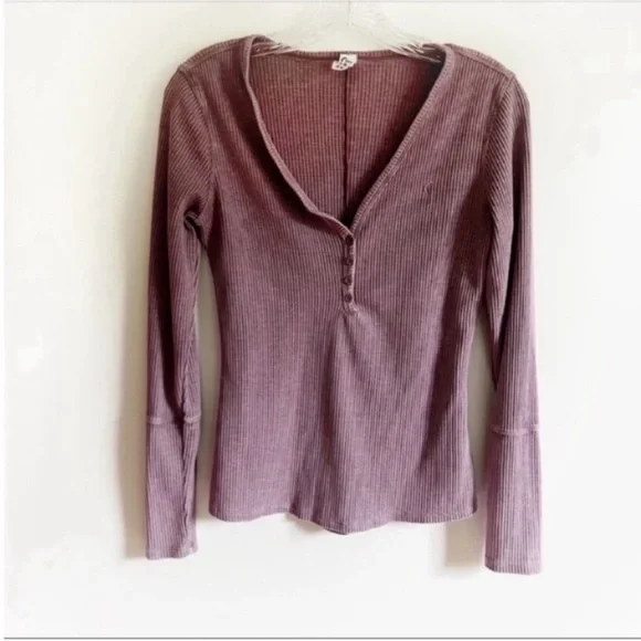 Zyia Active Don't Wake Me Up shirt purple waffle knit thermal buttons v neck - Picture 2 of 8